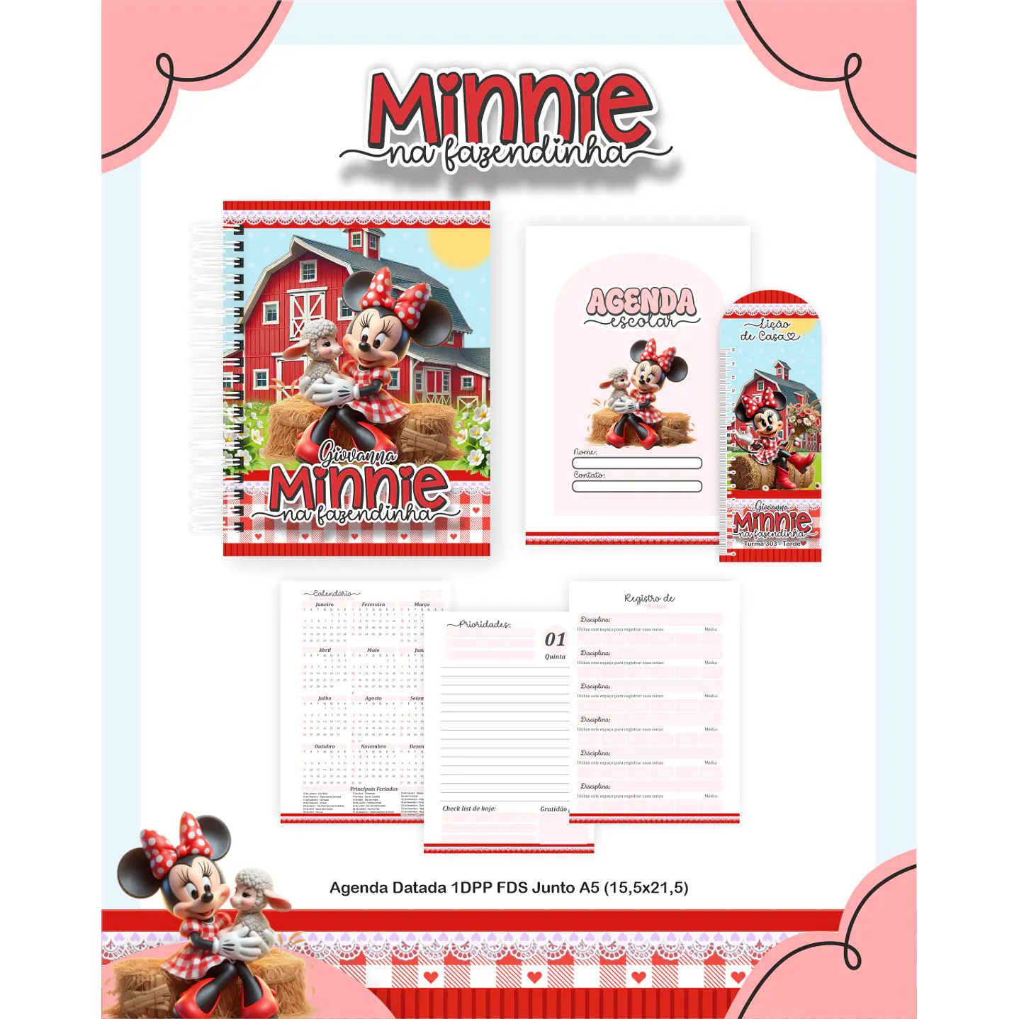 Kit Digital Encadernação Minnie na Fazendinha - Volta às Aulas 5