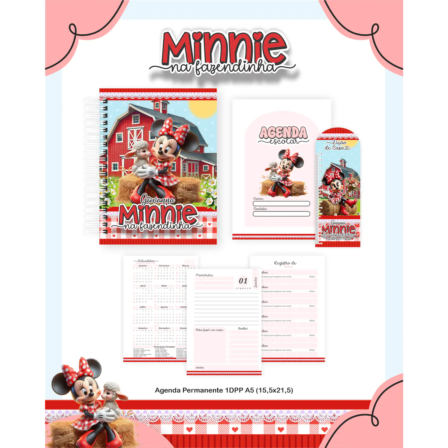 Kit Digital Encadernação Minnie na Fazendinha - Volta às Aulas 6