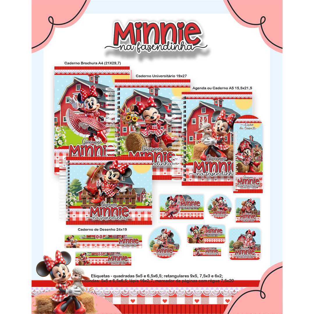 Kit Digital Encadernação Minnie na Fazendinha - Volta às Aulas 2