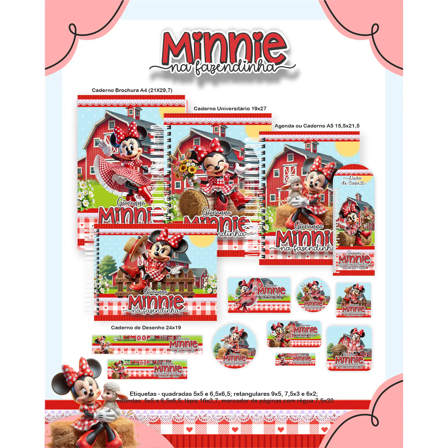 Kit Digital Encadernação Minnie na Fazendinha - Volta às Aulas 2