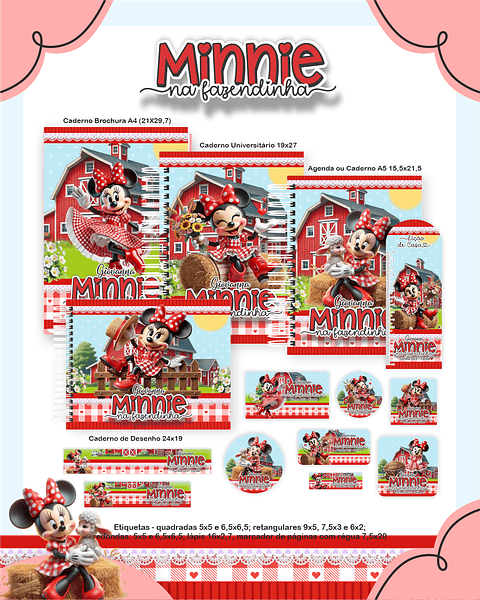 Kit Digital Encadernação Minnie na Fazendinha - Volta às Aulas