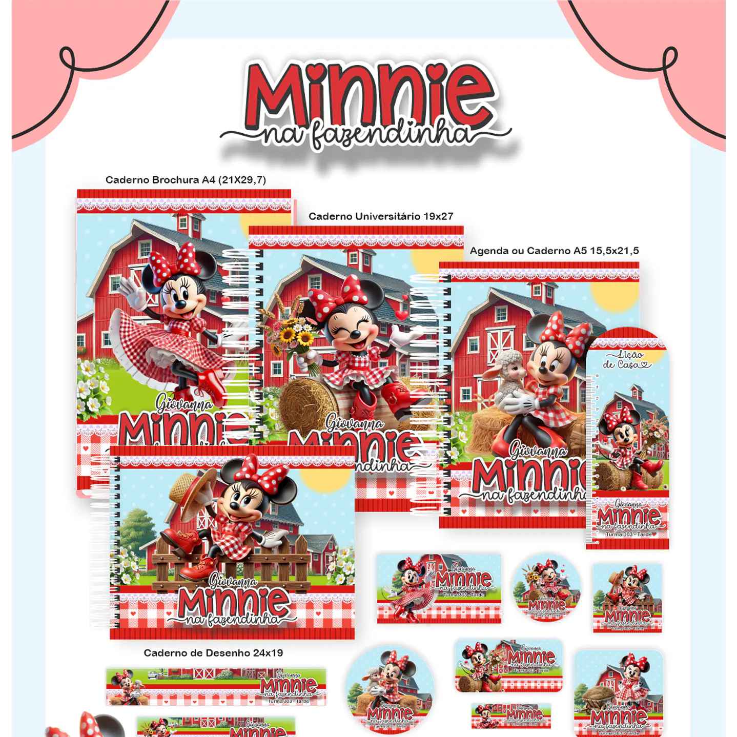 Kit Digital Encadernação Minnie na Fazendinha - Volta às Aulas 1