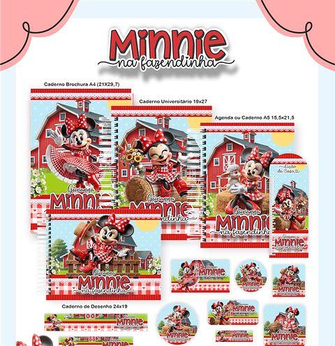 Kit Digital Encadernação Minnie na Fazendinha - Volta às Aulas
