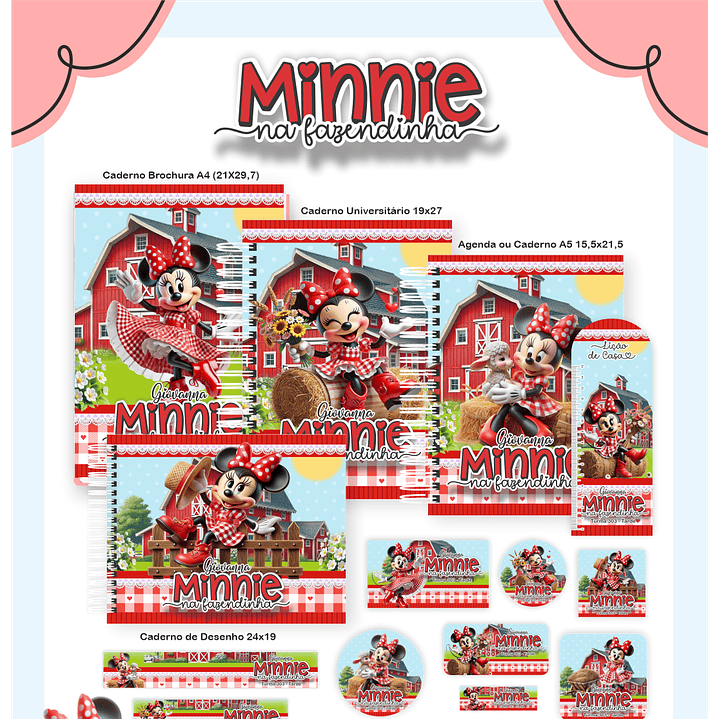 Kit Digital Encadernação Minnie na Fazendinha - Volta às Aulas 1