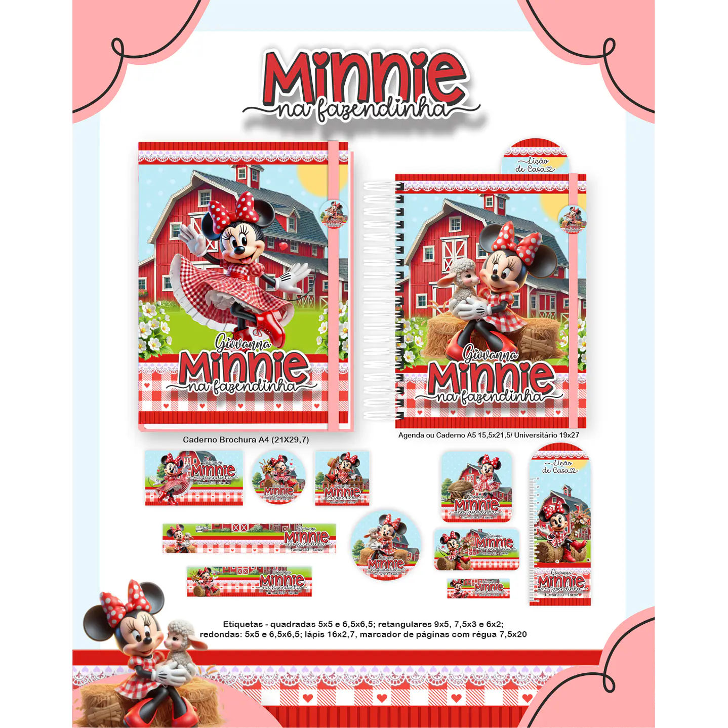 Kit Digital Encadernação Minnie na Fazendinha - Volta às Aulas 3