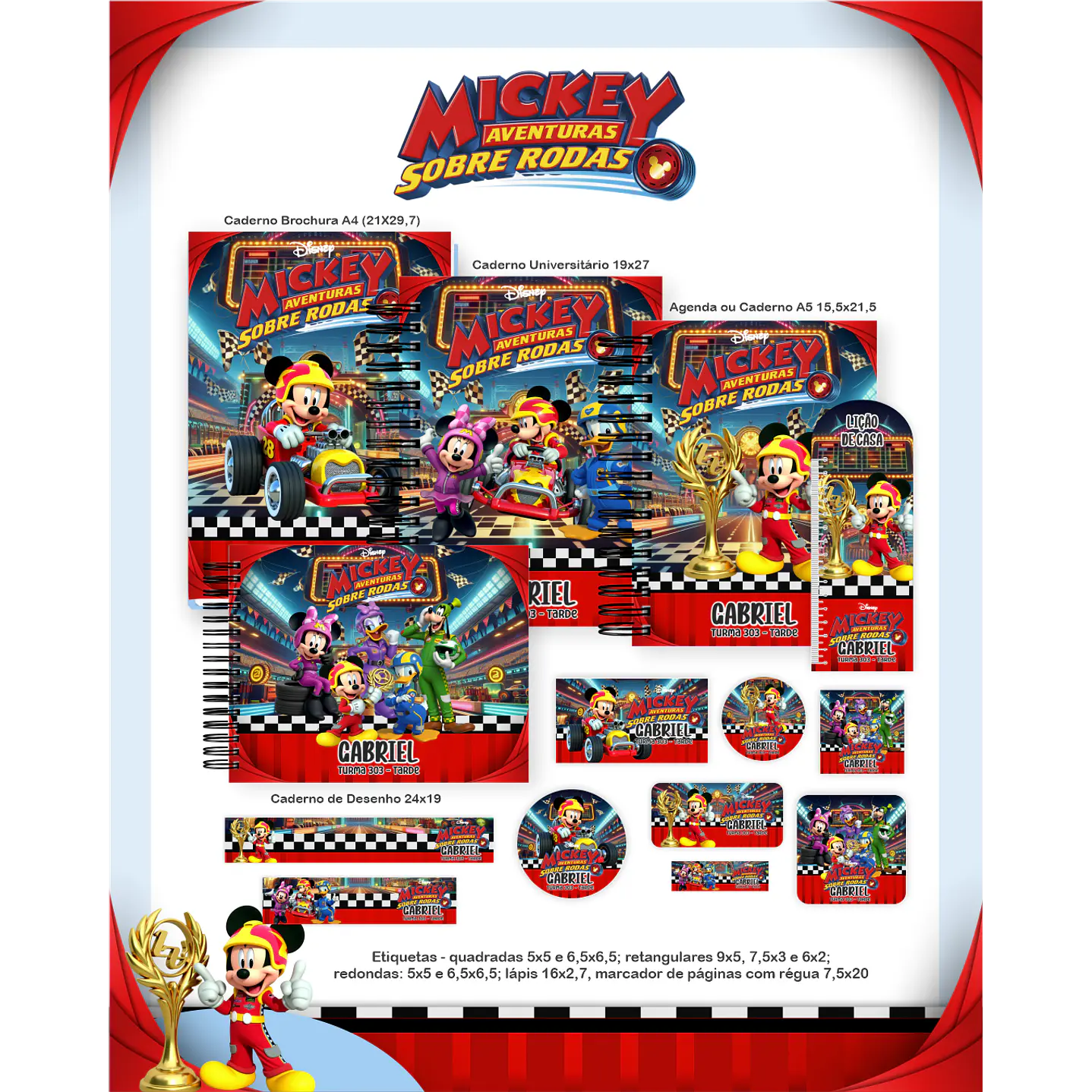 Kit Digital Encadernação Mickey Sobre Rodas - Volta às Aulas 2