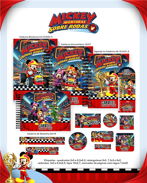 Kit Digital Encadernação Mickey Sobre Rodas - Volta às Aulas