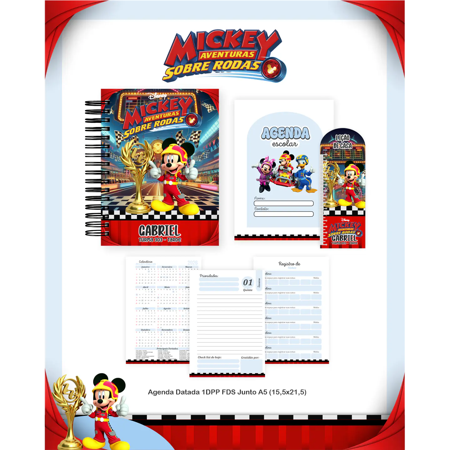 Kit Digital Encadernação Mickey Sobre Rodas - Volta às Aulas 4