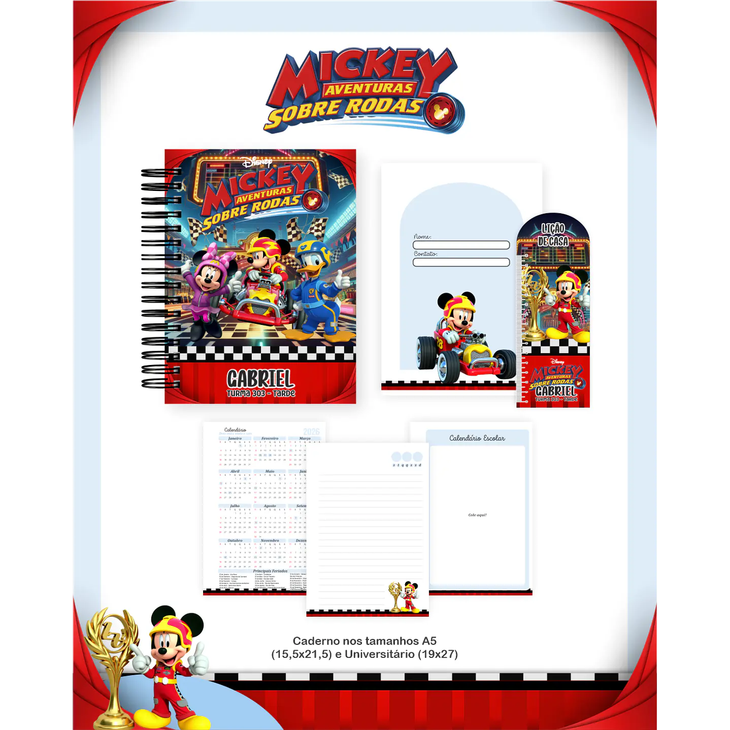 Kit Digital Encadernação Mickey Sobre Rodas - Volta às Aulas 5
