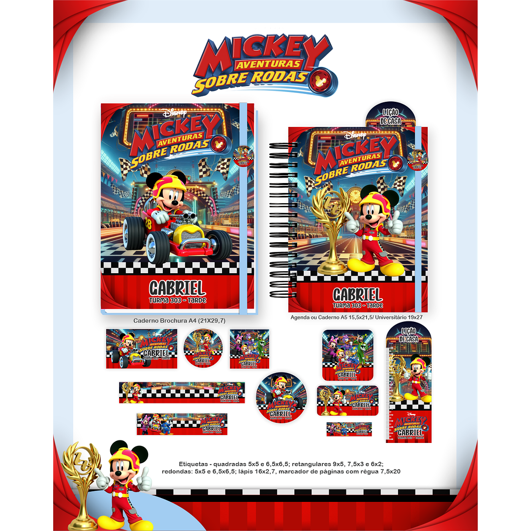Kit Digital Encadernação Mickey Sobre Rodas - Volta às Aulas 6
