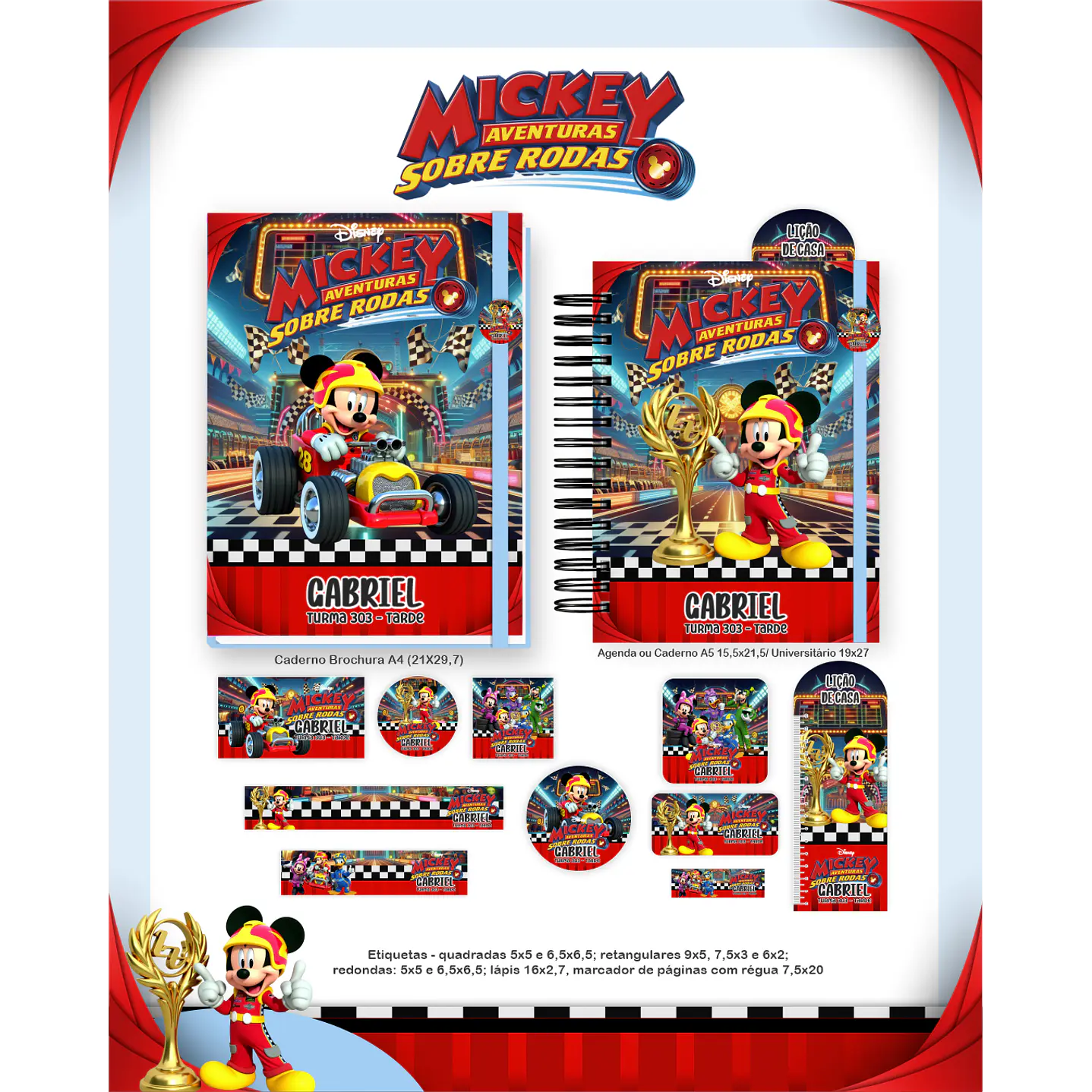 Kit Digital Encadernação Mickey Sobre Rodas - Volta às Aulas 6