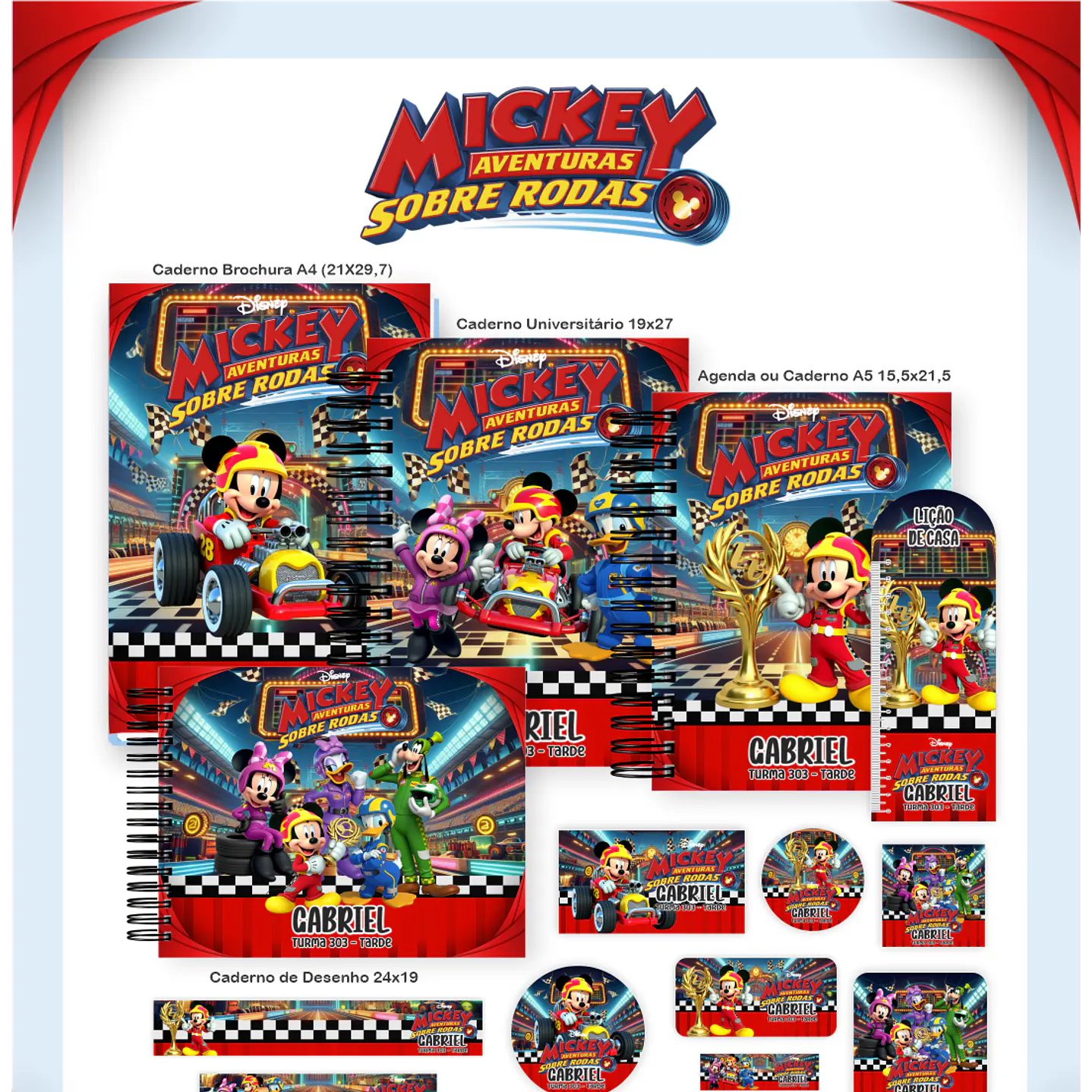 Kit Digital Encadernação Mickey Sobre Rodas - Volta às Aulas 1