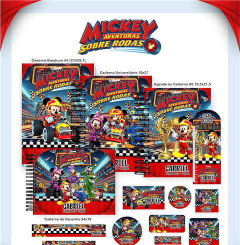 Kit Digital Encadernação Mickey Sobre Rodas - Volta às Aulas