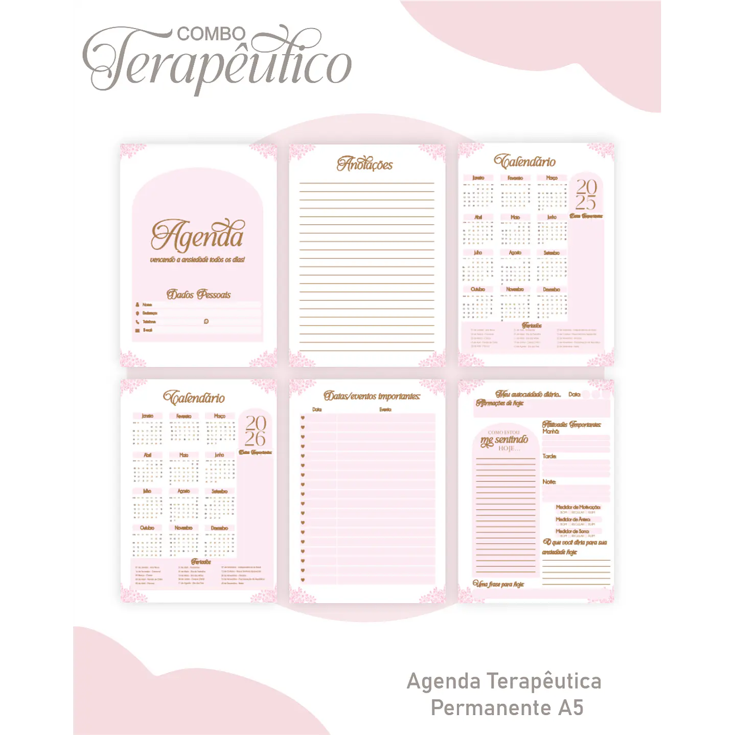 Encadernação Agenda e Diário Terapêutico Borboleta Rosa 3