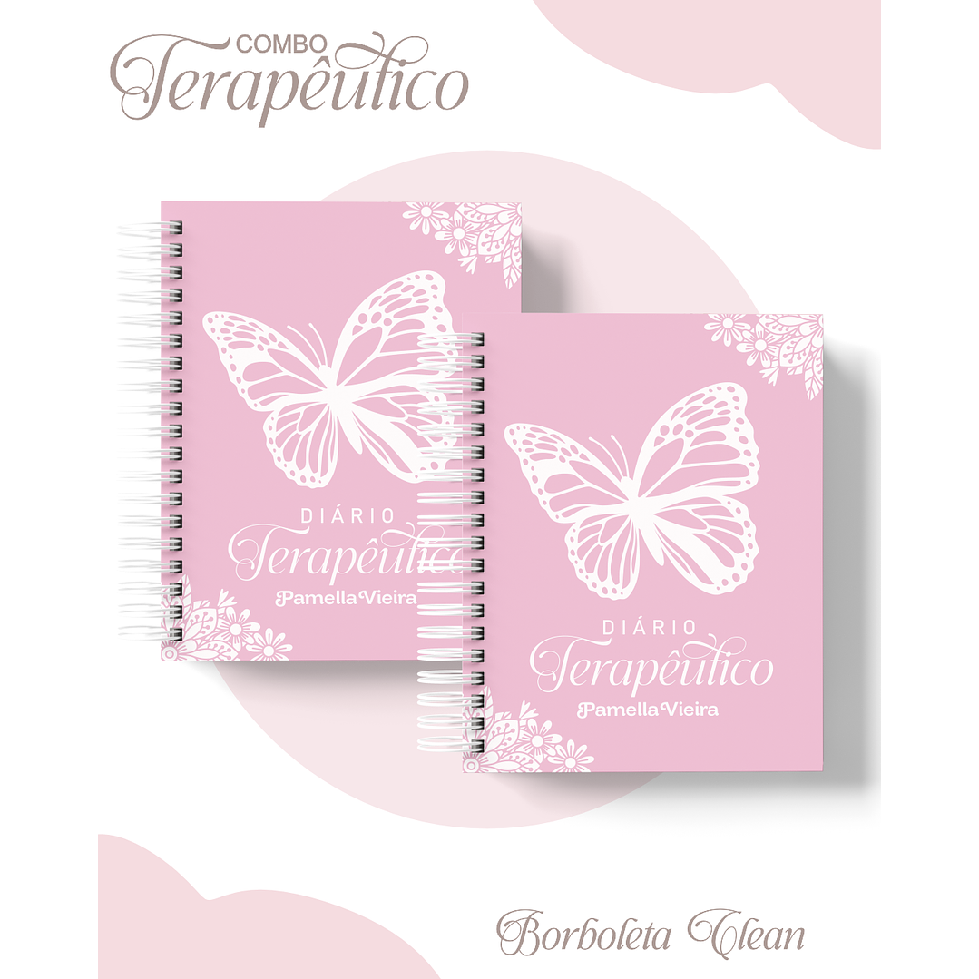 Encadernação Agenda e Diário Terapêutico Borboleta Rosa 1