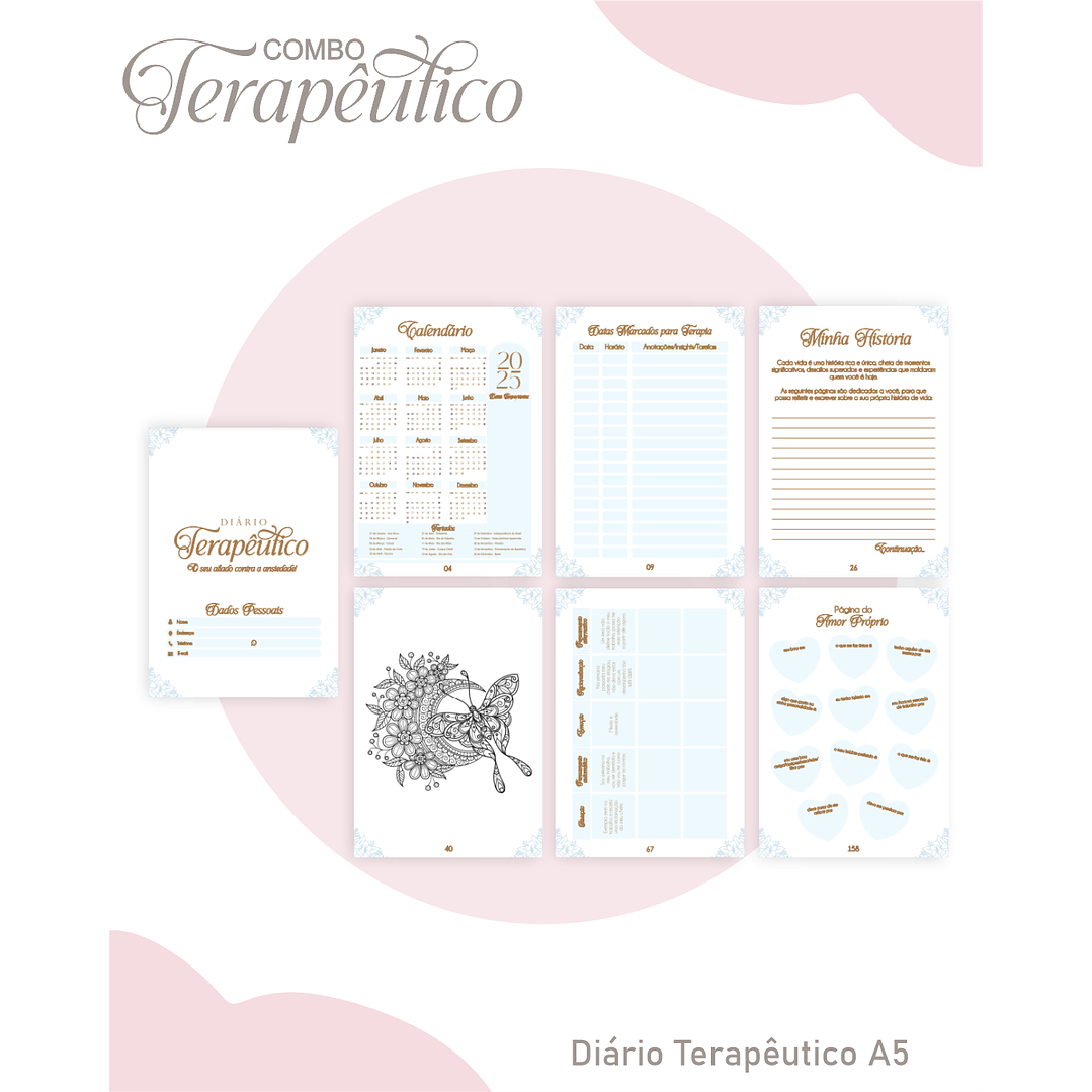Encadernação Diário e Agenda Terapêutico Borboleta Azul Clean 5