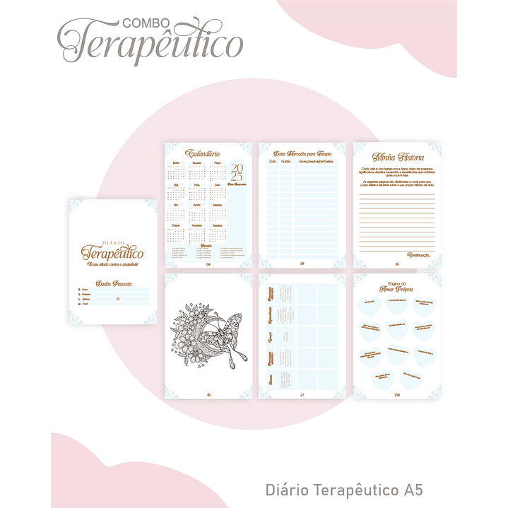 Encadernação Diário e Agenda Terapêutico Borboleta Azul Clean 5