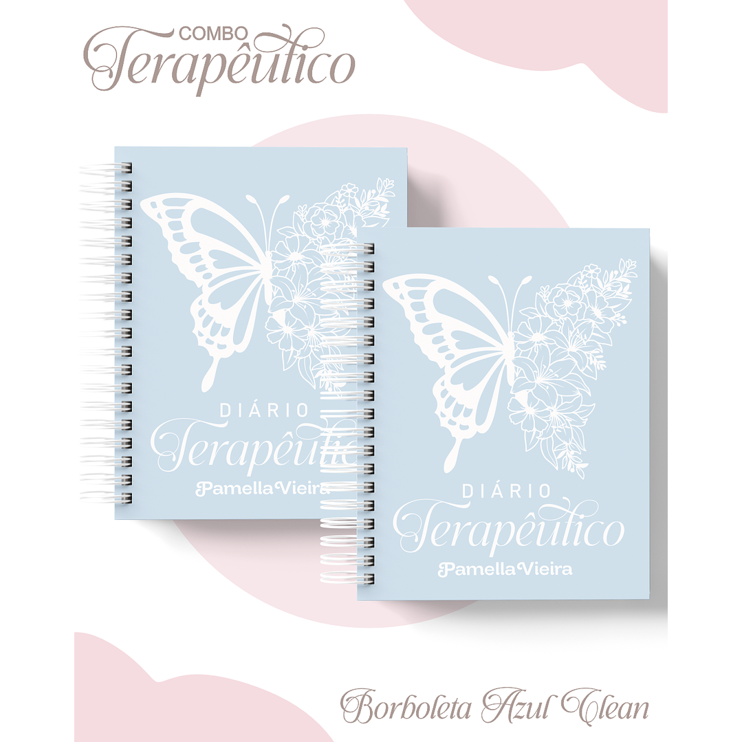 Encadernação Diário e Agenda Terapêutico Borboleta Azul Clean 2