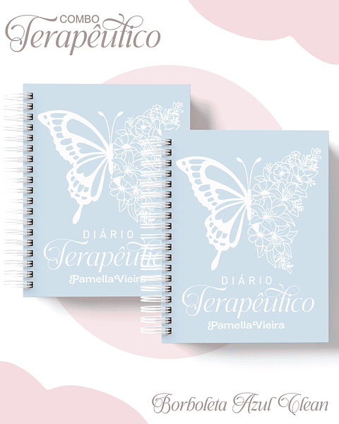 Encadernação Diário e Agenda Terapêutico Borboleta Azul Clean