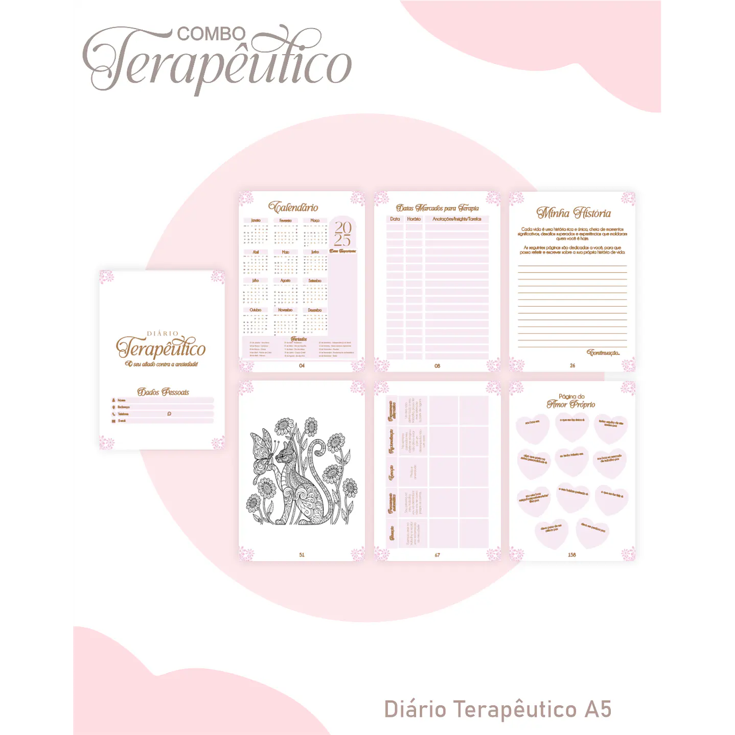 Encadernação Agenda e Diário Terapêutico Jardim Clean Roxa 2