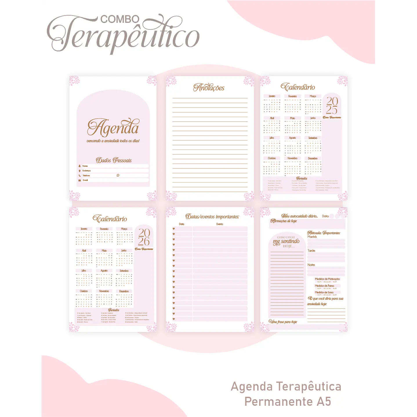 Encadernação Agenda e Diário Terapêutico Jardim Clean Roxa 5