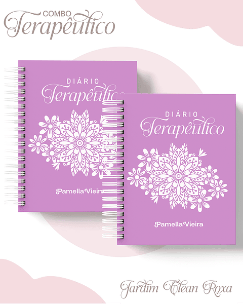 Encadernação Agenda e Diário Terapêutico Jardim Clean Roxa
