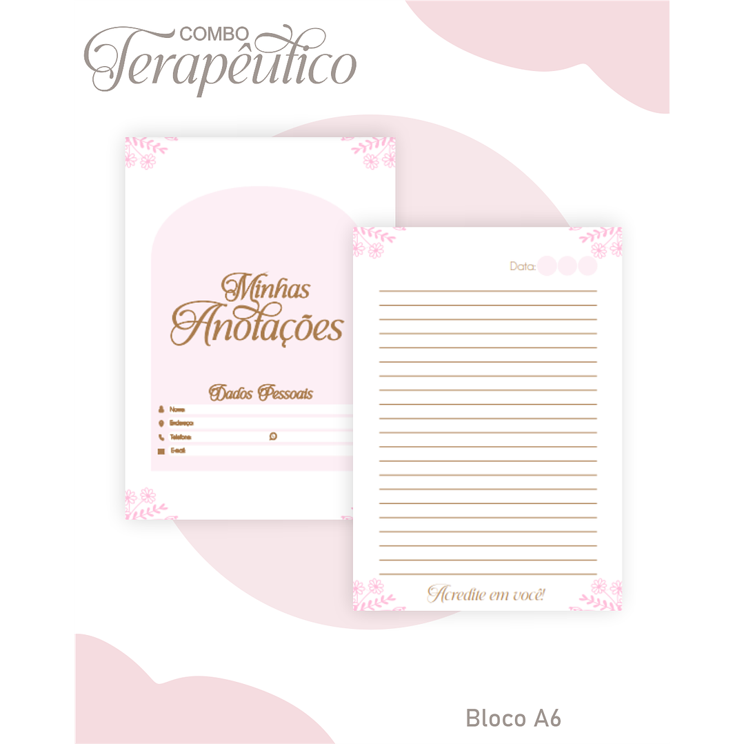 Encadernação Agenda e Diário Terapêutico Jardim Clean Rosa 2