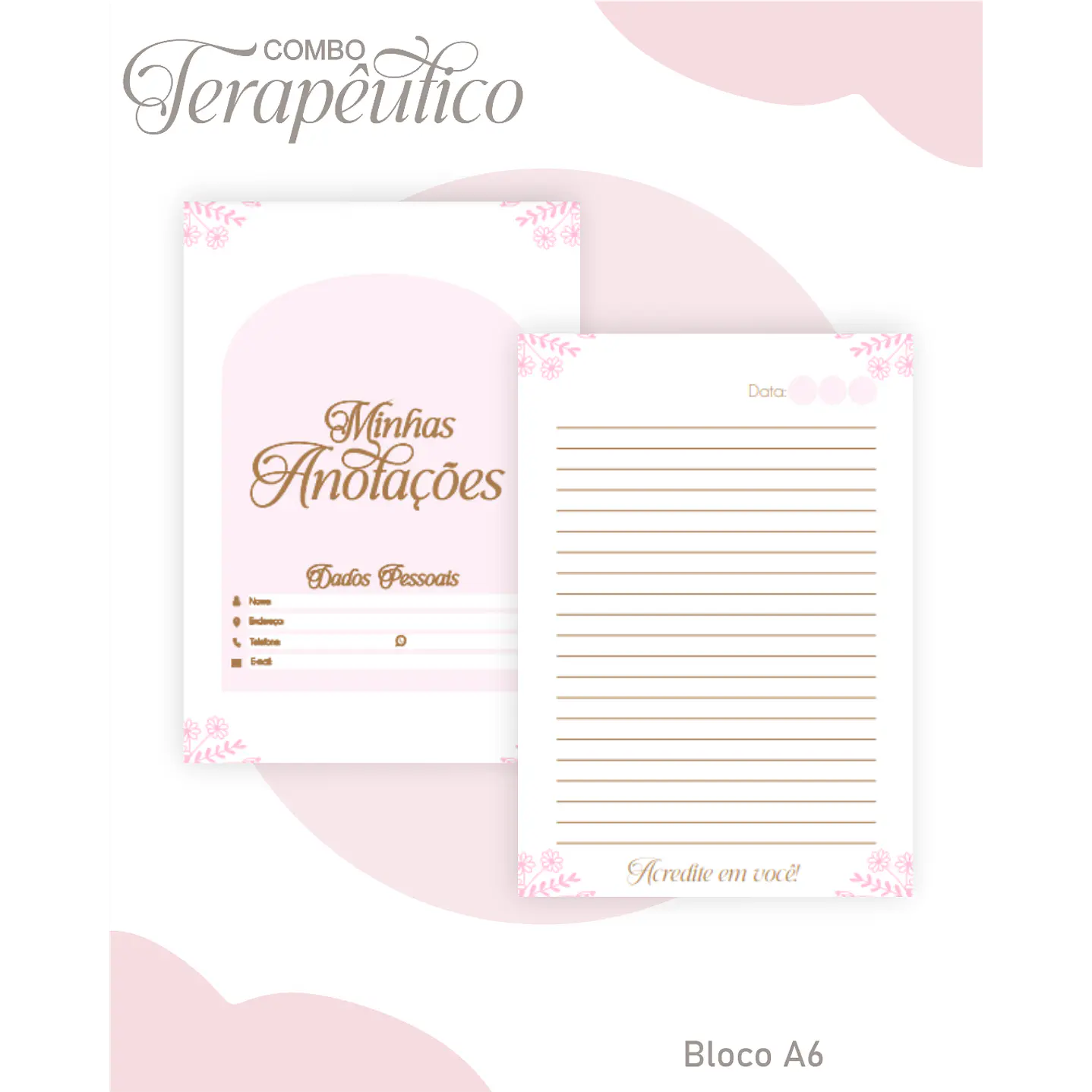Encadernação Agenda e Diário Terapêutico Jardim Clean Rosa 2