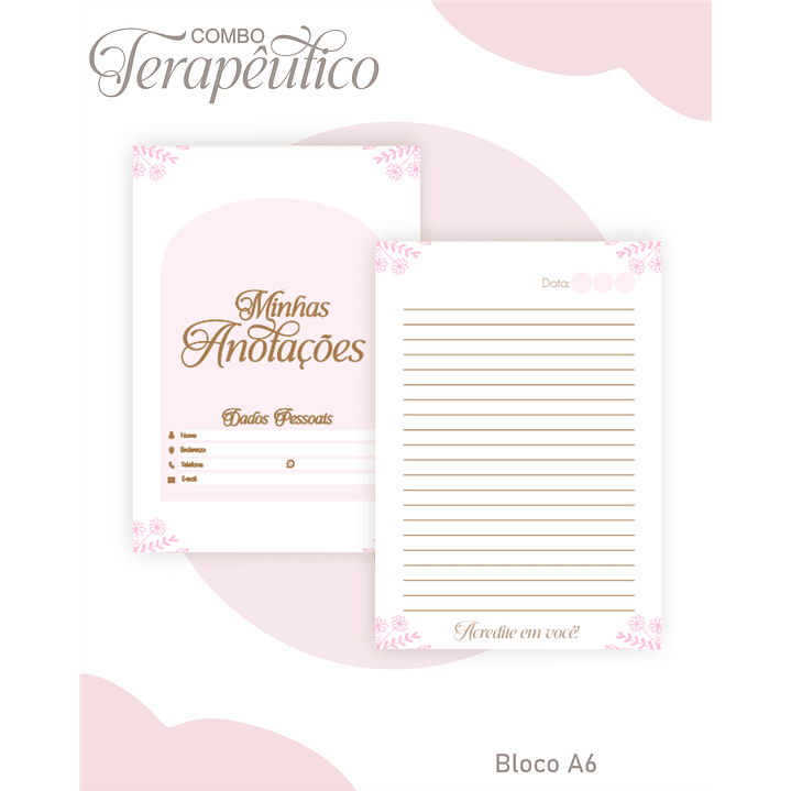 Encadernação Agenda e Diário Terapêutico Jardim Clean Rosa 2