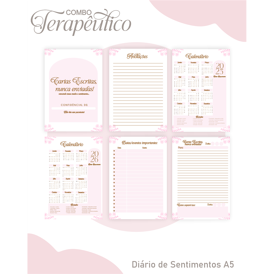 Encadernação Agenda e Diário Terapêutico Jardim Clean Rosa 3
