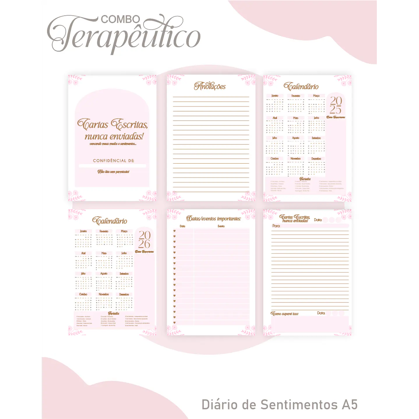 Encadernação Agenda e Diário Terapêutico Jardim Clean Rosa 3