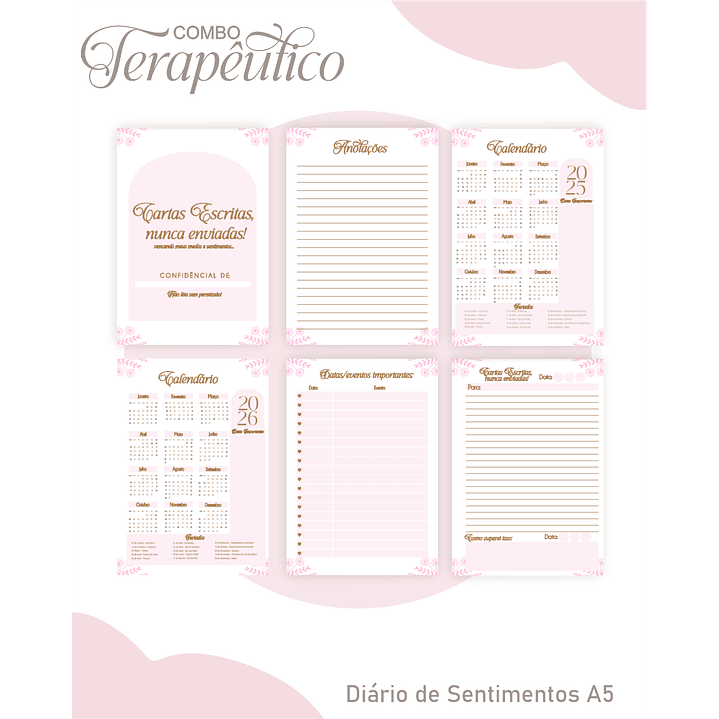 Encadernação Agenda e Diário Terapêutico Jardim Clean Rosa 3