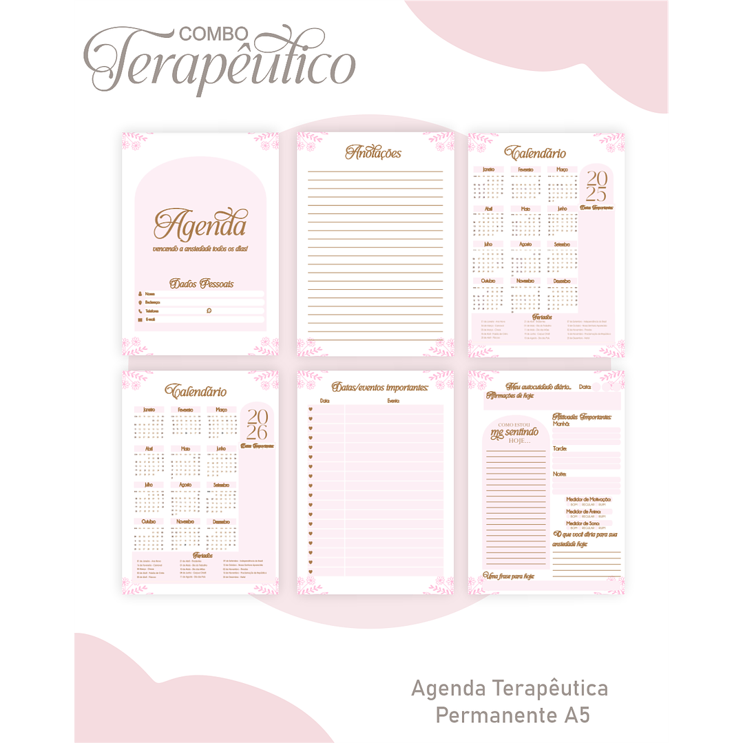 Encadernação Agenda e Diário Terapêutico Jardim Clean Rosa 4