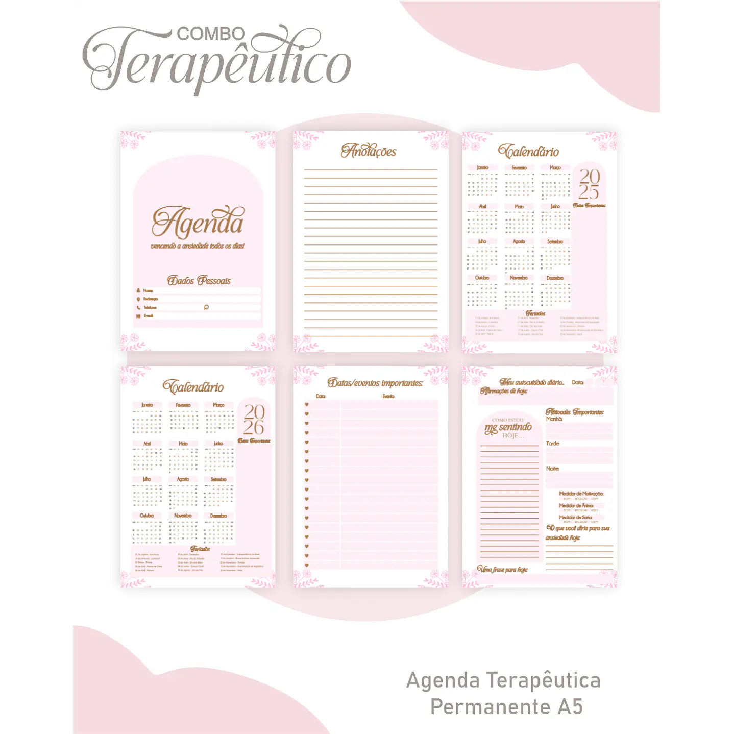 Encadernação Agenda e Diário Terapêutico Jardim Clean Rosa 4