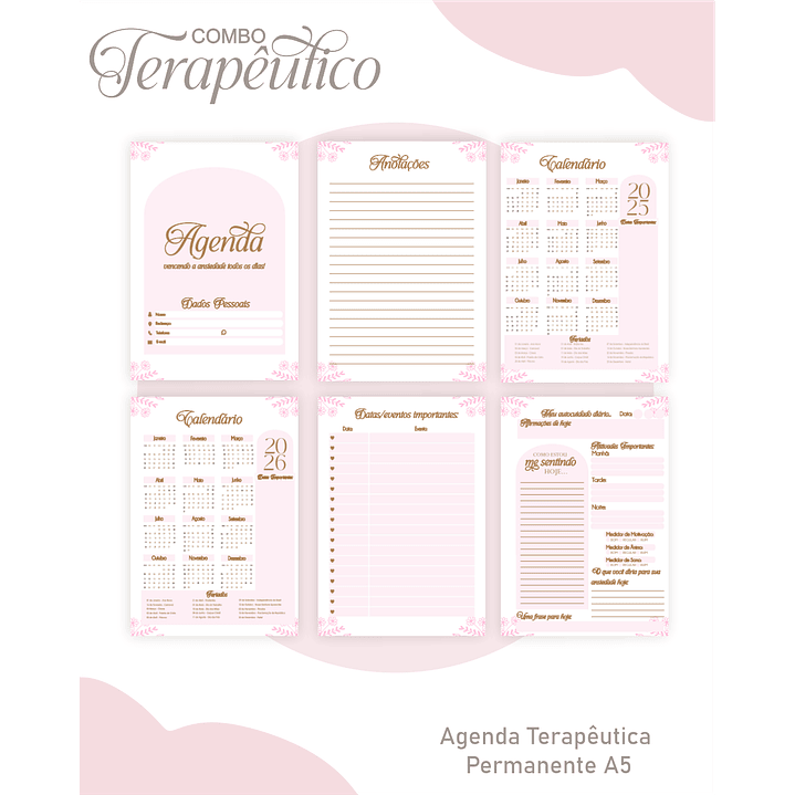 Encadernação Agenda e Diário Terapêutico Jardim Clean Rosa 4