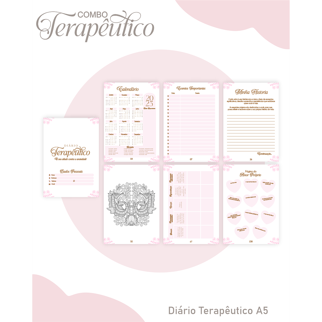 Encadernação Agenda e Diário Terapêutico Jardim Clean Rosa 5