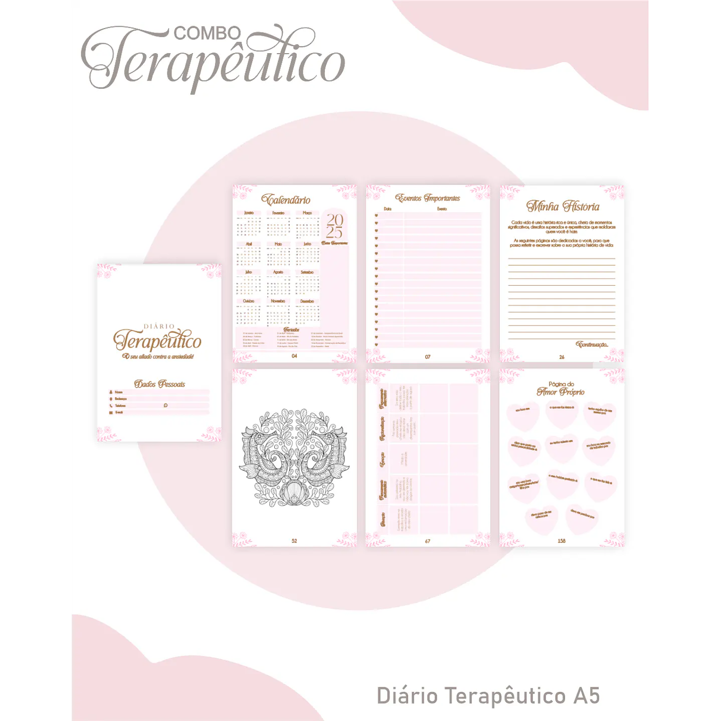 Encadernação Agenda e Diário Terapêutico Jardim Clean Rosa 5