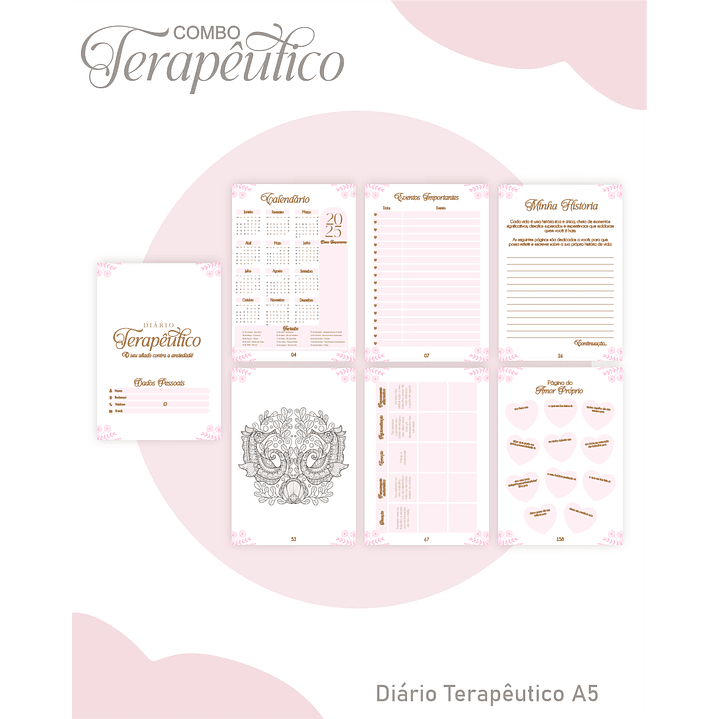 Encadernação Agenda e Diário Terapêutico Jardim Clean Rosa 5