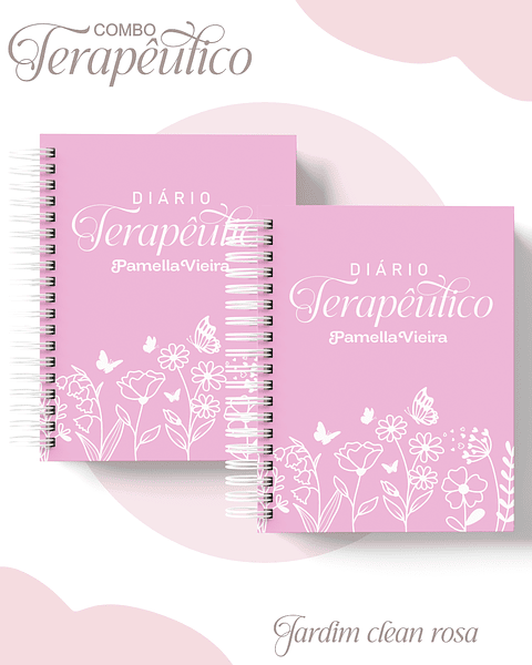 Encadernação Agenda e Diário Terapêutico Jardim Clean Rosa