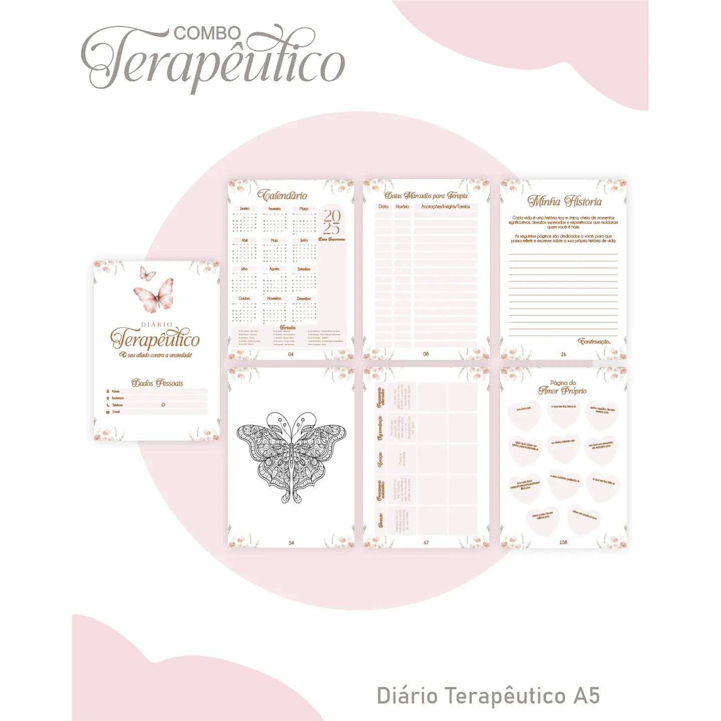 Encadernação Agenda e Diário Terapêutico Borboleta Aquarela 5