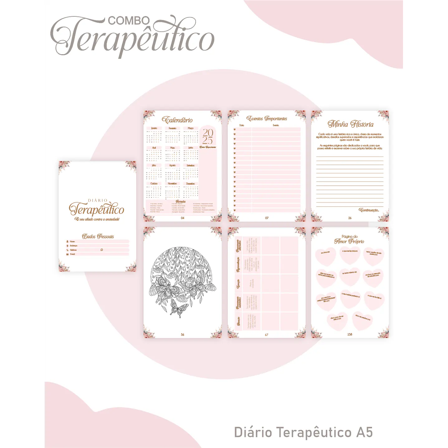 Encadernação Agenda e Diário Terapêutico Jardim Aquarela 5