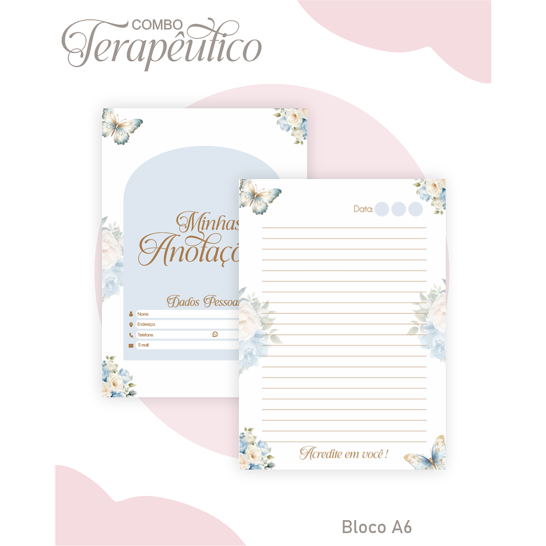 Encadernação Agenda e Diário Terapêutico Borboleta Azul 2