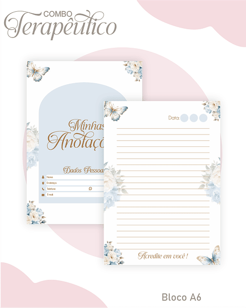 Encadernação Agenda e Diário Terapêutico Borboleta Azul