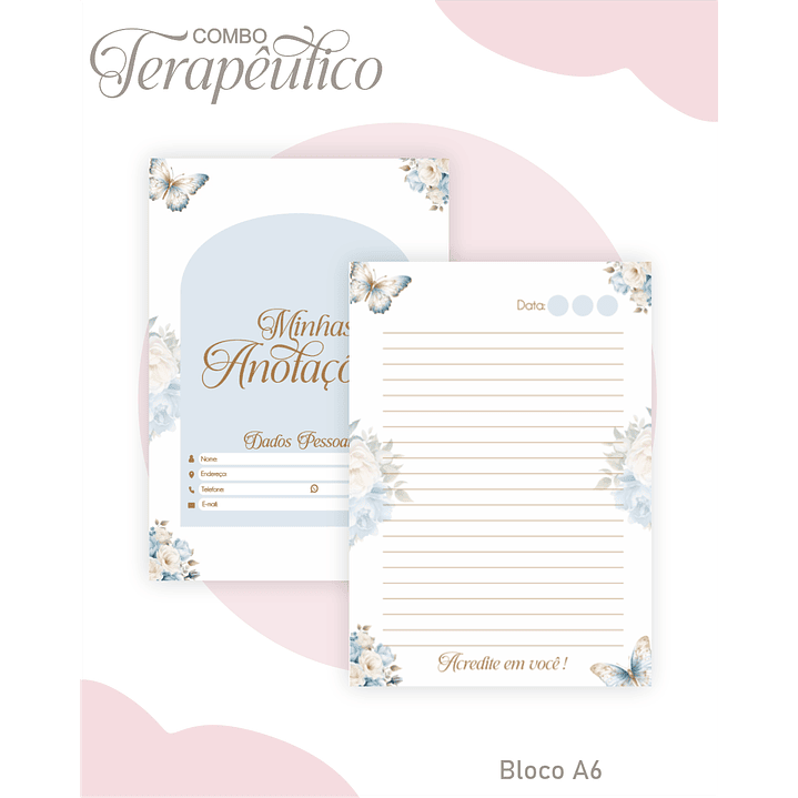 Encadernação Agenda e Diário Terapêutico Borboleta Azul 2