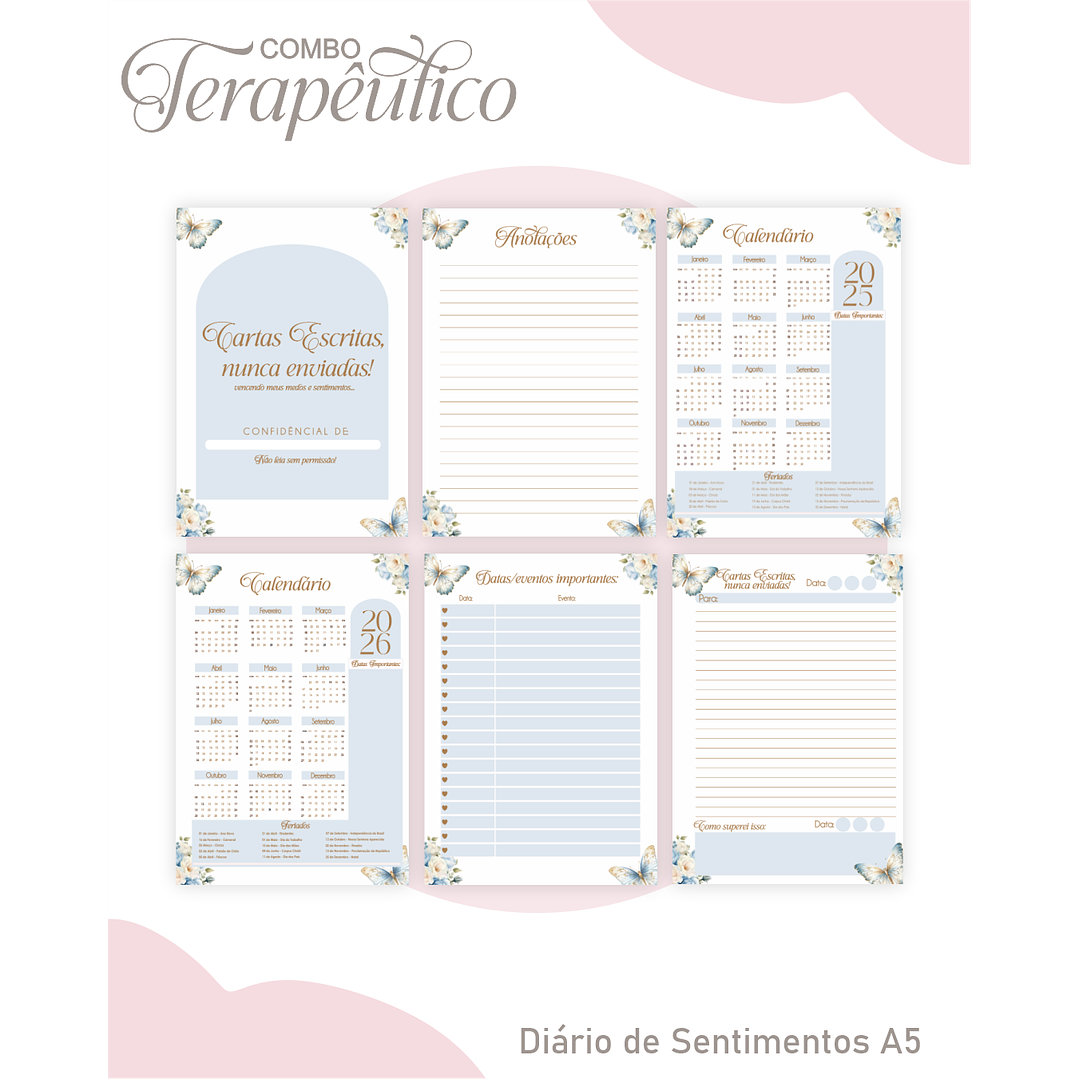Encadernação Agenda e Diário Terapêutico Borboleta Azul 3