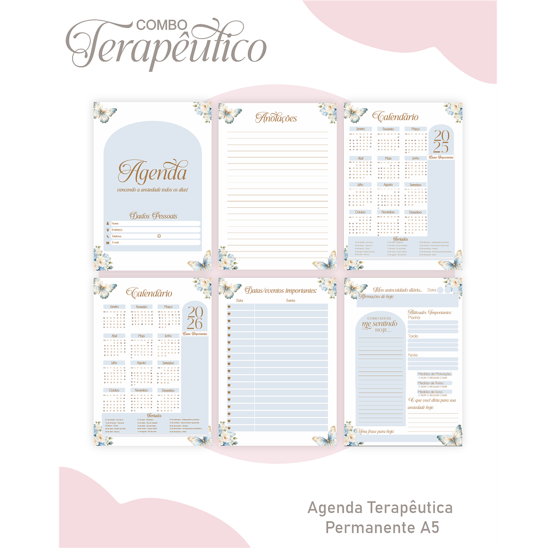 Encadernação Agenda e Diário Terapêutico Borboleta Azul 4