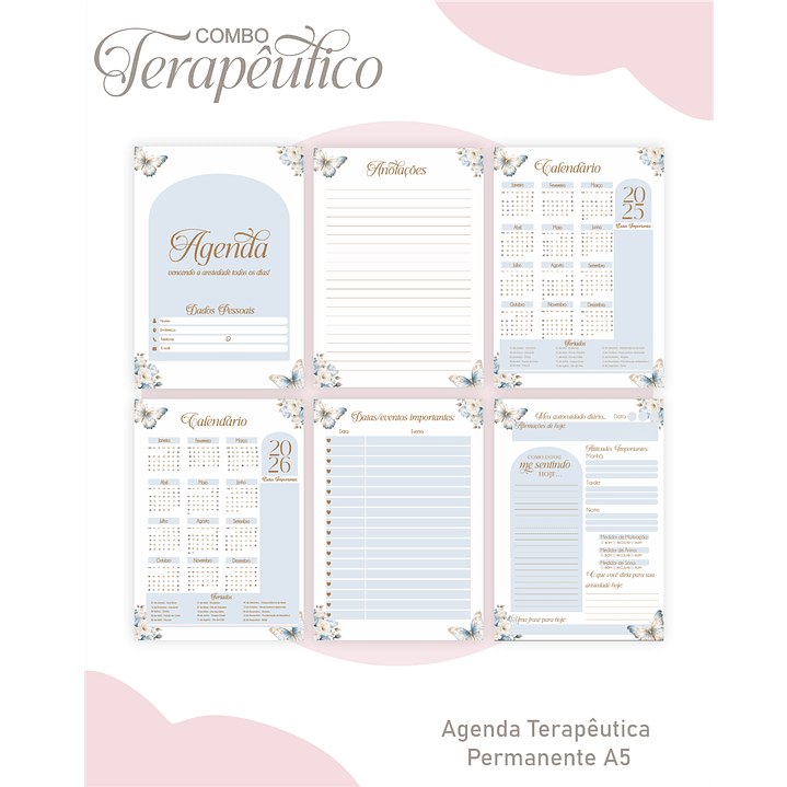 Encadernação Agenda e Diário Terapêutico Borboleta Azul 4