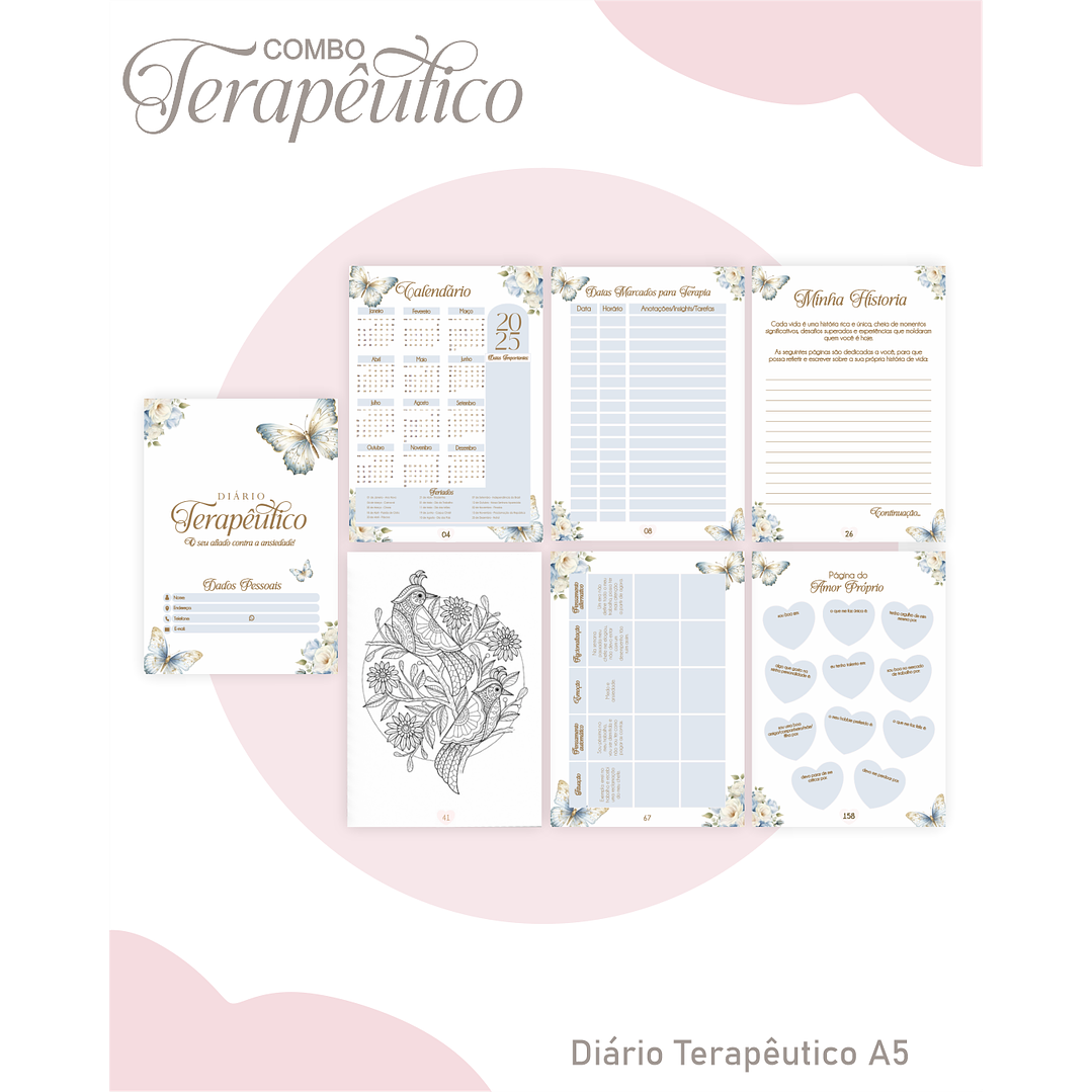 Encadernação Agenda e Diário Terapêutico Borboleta Azul 5