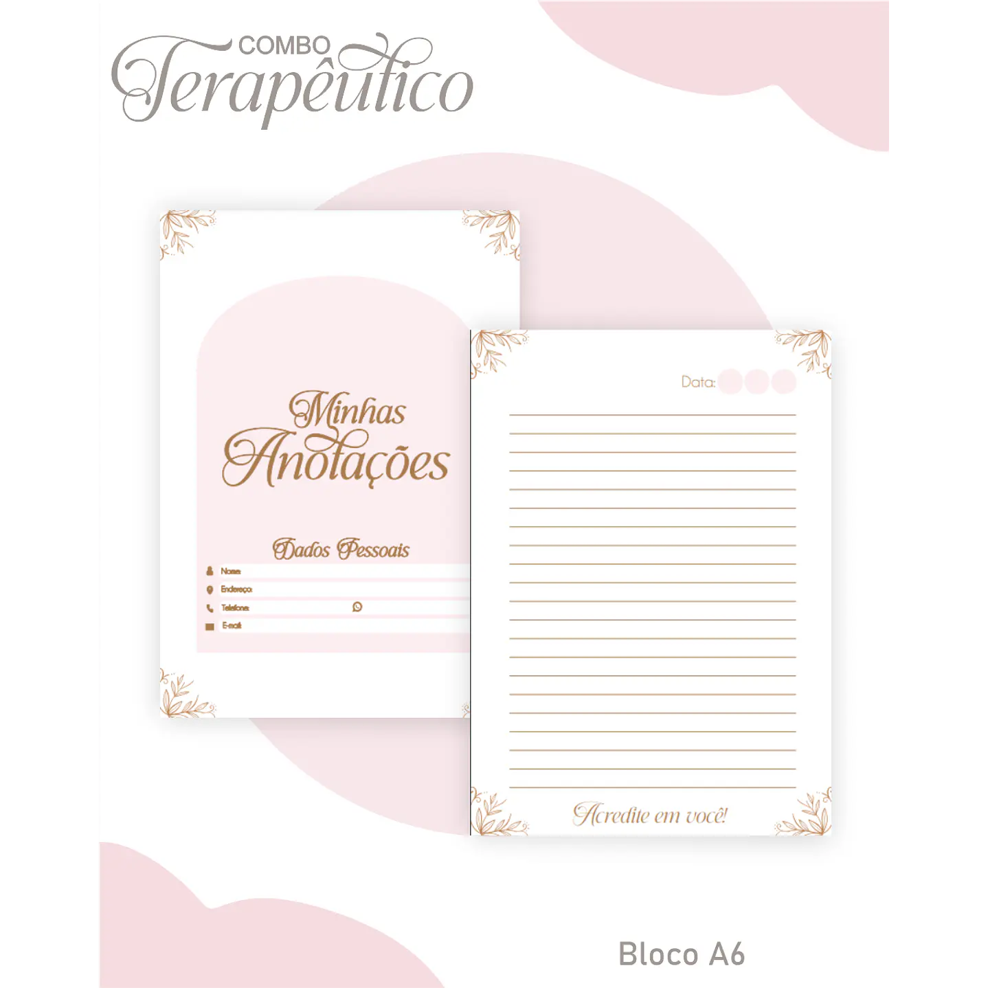 Encadernação Agenda e Diário Terapêutico Rosa Clean 4
