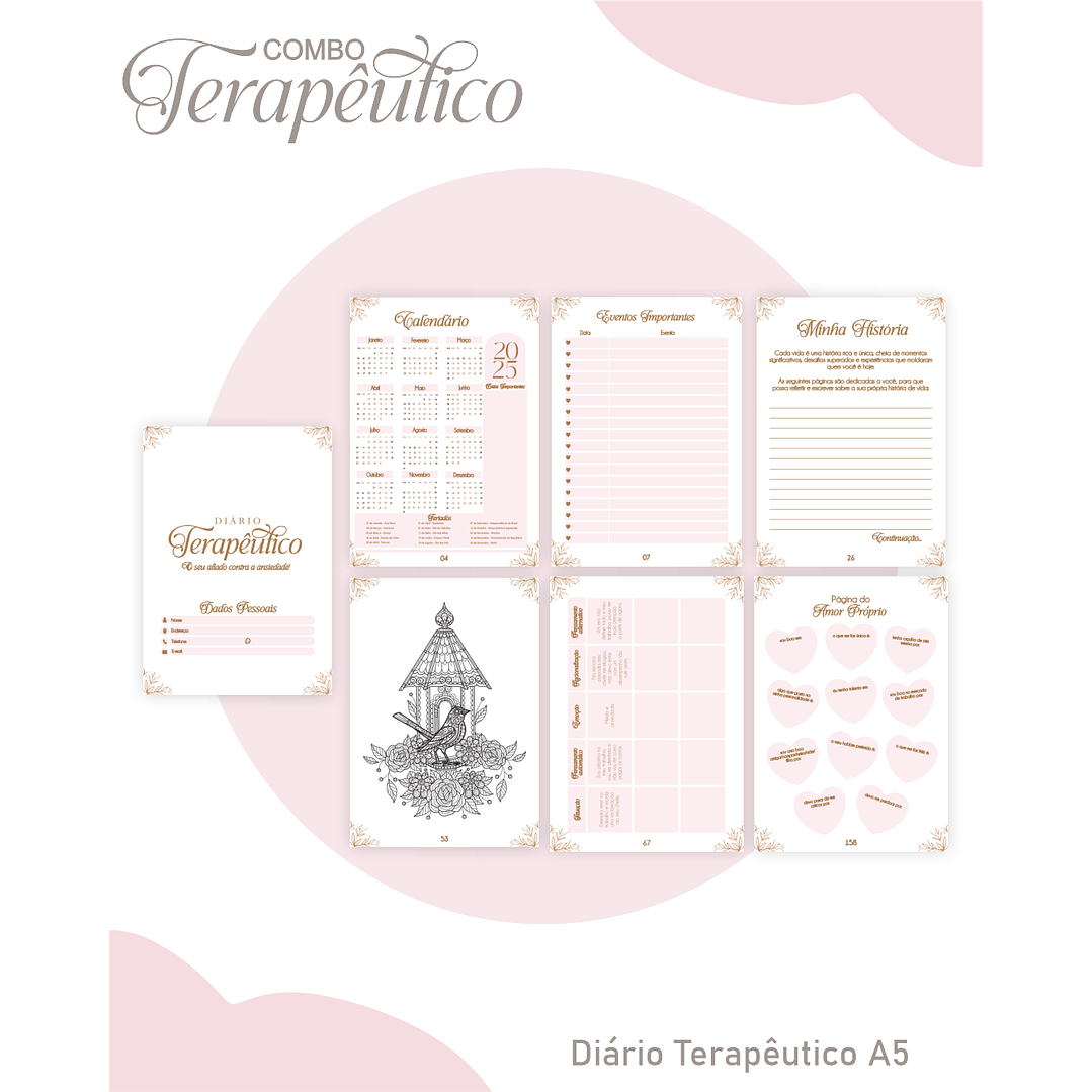 Encadernação Agenda e Diário Terapêutico Rosa Clean 2